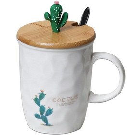 لیوان شیشه ای کاکتوس بامبوم با درب بامبو مدل آگیتا کد B1164